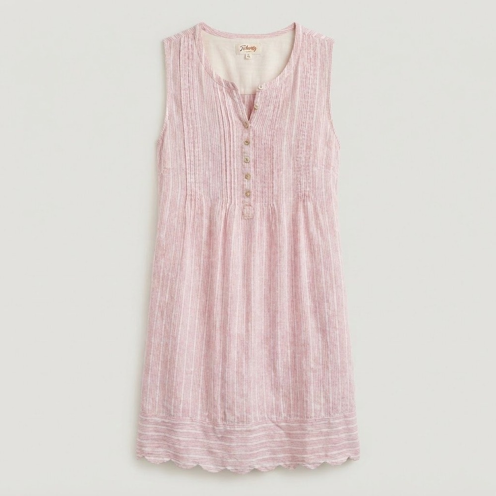 Faherty Womens XL Red White Striped Pintuck Sleeveless Mini Dress Shift - Picture 11 of 11